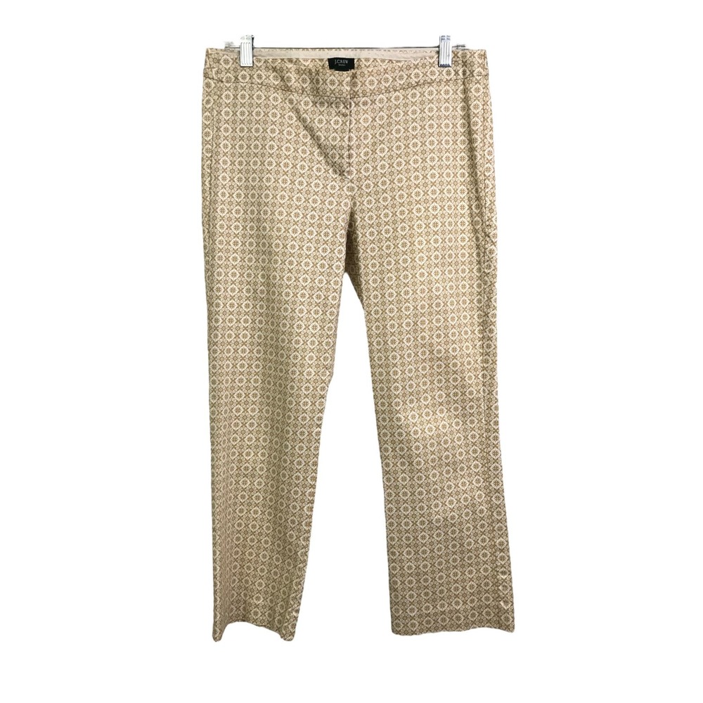 J. CREW Women's Chino Pants‎ City Fit Cream White Geometric Cotton Stretch Sz 4